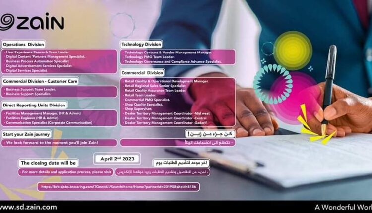 A number of jobs in Zain company departments, see the attached picture below.